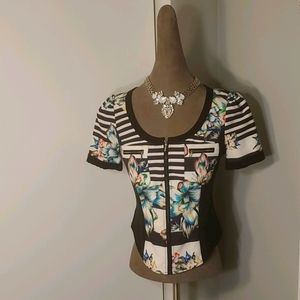 Bebe Floral Striped Blouse